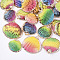 Electroplate Shell Pendants, with Brass Findings, Dyed, Light Gold, Mixed Color, 22.5~30.5x22~32x5~9mm, Hole: 1.6mm