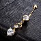Piercing Jewelry, Brass Cubic Zirconia Navel Ring, Belly Rings, with Surgical Stainless Steel Bar, Cadmium Free & Lead Free, Real 18K Gold Plated, Heart, Clear, 45x8mm, Bar: 15 Gauge(1.5mm), Bar Length: 3/8