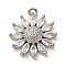 Brass Micro Pave Cubic Zirconia Pendants, Rack Plating, Flower, Long-Lasting Plated, Cadmium Free & Lead Free, Platinum, 16.5x14.5x4mm, Hole: 1.2mm