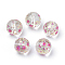 Printed Glass Beads, Round with Flower Pattern, Clear, 11~12x11mm, Hole: 1.5mm