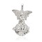 Silver Color Plated Brass Hollow Round Cage Pendants, with No Hole Spray Painted Brass Beads, White, 43x31x20mm, Hole: 3x8mm