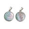 Natural Paua Shell Pendants, Brass Charms, Platinum, Flat Round, 20.5x17.5x2.2mm, Hole: 4x6mm