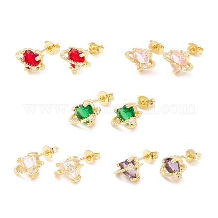 Серьга-гвоздик из латуни с кубическим цирконием EJEW-C021-01G-1