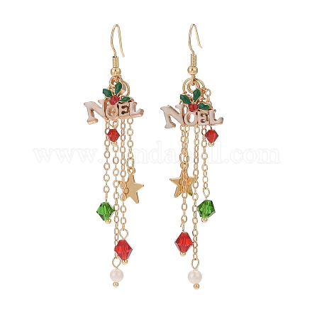 Серьги-подвески из сплава Word Noel с эмалью и стеклянными бусинами EJEW-TA00229-1