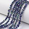Electroplate Transparent Glass Beads Strands, Half Multi-color Plated, Faceted, Rondelle, Medium Blue, 4x3mm, Hole: 0.4mm, about 110~115pcs/strand, 39~40cm