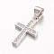 Cross Brass Micro Pave Cubic Zirconia Pendants, Platinum, 17x10x1.5mm, Hole: 5x4mm