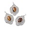 Natural Tiger Eye Pendants, Flower Charms, with Platinum Plated Brass Findings, 44x32x10mm, Hole: 8x5mm