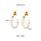 Stylish Stainless Steel C-shaped Stud Earrings, with Imitation Pearl, Real 18K Gold Plated, 20x4mm