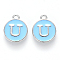 Platinum Plated Alloy Enamel Charms, Cadmium Free & Lead Free, Enamelled Sequins, Flat Round with Letter, Letter.U, 14x12x2mm, Hole: 1.5mm