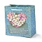 Rectangle Paper Bags, with Cotton Rope Handles, Heart with Floral & Word Pattern, for Gift Bags and Shopping Bags, Turquoise, 14x7.1x14.5cm