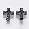 Brass Micro Pave Cubic Zirconia Multi-strand Links, Cross, Black, Gunmetal, 14x11x3mm, Hole: 0.5mm