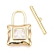 Brass Micro Pave Clear Cubic Zirconia Toggle Clasps, Cadmium Free & Nickel Free & Lead Free, Lock, Real 18K Gold Plated, 23.5x14.5x3mm, Hole: 9x6mm, Bar: 3.5x20.5x1.5mm, Hole: 1mm