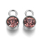 Glass Rhinestone Charms, Birthstone Charms, with Stainless Steel Color Tone 201 Stainless Steel Findings, Flat Round, Light Amethyst, 10x6x5mm, Hole: 2mm