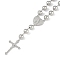 Brass Micro Pave Clear Cubic Zirconia Pendant Necklaces, Rosary Bead Necklaces, Rosary Bead Necklaces, Cross, Platinum, 16.38 inch(416mm)