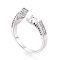 Brass Micro Pave Clear Cubic Zirconia Cuff Ring Settings, for Half Drilled Beads, Cadmium Free & Nickel Free & Lead Free, Real Platinum Plated, Pin: 0.8m, 8~9mm, Inner Diameter: 16~17mm