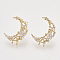 Brass Micro Pave Clear Cubic Zirconia Stud Earring Findings, Rhinestone Settings, with Loop, Nickel Free, Moon with Star, Real 18K Gold Plated, 19.5x15.5mm, Hole: 1mm, Pin: 0.8mm, Fit For 1.2mm Rhinestone