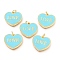 Brass Enamel Pendants, Long-Lasting Plated, Real 18K Gold Plated, with Jump Rings, for Valentine's Day, Heart with Word LOVE, Turquoise, 17.5x20x2.5mm, Hole: 3mm