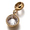 304 Stainless Steel European Dangle Charms, Large Hole Pendants, with Resin, Flat Round, Golden, Clear, 21mm, Hole: 4.5mm, Pendant: 12.5x10x5.5mm