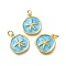 Brass Enamel Pendants, with Jump Ring, Flat Round with Starfish Charms, Cadmium Free & Lead Free, Lasting Plated, Real 18K Gold Plated, Deep Sky Blue, 16x14.5x3mm, Hole: 3mm