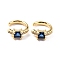 Brass Micro Pave Cubic Zirconia Cuff Earrings, Real 18K Gold Plated, Ring, Blue, 13x2.5mm