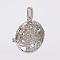 Filigree Flat Round Brass Cage Pendants, For Chime Ball Pendant Necklaces Making, Lead Free & Nickel Free & Cadmium Free, Platinum, 34.7x33x17mm, Hole: 9x3.5mm, 27mm Inner Diameter