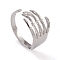 Non-Tarnish 304 Stainless Steel Skull Open Cuff Rings for Women, Stainless Steel Color, Inner Diameter: 17mm