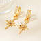 Elegant Octagonal Star Brass Clear Cubic Zirconia Hoop Earrings, Golden, 46x19mm
