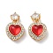 Brass Clear Cubic Zirconia Pendants, Cadmium Free & Nickel Free & Lead Free, with Resin, Real 18K Gold Plated, Heart, Red, 12x10x6mm, Hole: 2mm