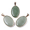 Natural Green Aventurine Pendants, with Light Gold Plated Brass Edge and Snap on Bail, Oval, 35~36x21.5x6.5mm, Hole: 6x5mm