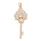 Brass Micro Pave Clear Cubic Zirconia Pendants, Cadmium Free & Nickel Free & Lead Free, Key & Crown, Real 18K Gold Plated, 35x14x4mm, Hole: 2.5x4mm