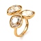 Teardrop & Square Glass Open Cuff Rings, Real 18K Gold Plated 304 Stainless Steel Ring, Wheat, US Size 7 1/4(17.5mm)