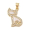 Brass Micro Pave Clear Cubic Zirconia Pendants, with Shell, Cadmium Free & Lead Free, Cat Shape, Real 18K Gold Plated, 21.5x12.5x2.5mm, Hole: 4x3.5mm