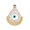 304 Stainless Steel Enamel Pendants, Real 18K Gold Plated, Ion Plating(IP), Teardrop with Evil Eye Charm, 17x13x2.5mm, Hole: 1.5mm