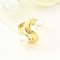304 Stainless Steel Rings, S Shape, with Acrylic Imitation Pearl, Ion Plating(IP), Manual Polishing, Real 18K Gold Plated, 18.5mm, US Size 6 1/4(16.7mm)