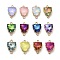 Brass Pave Glass Connector Charms, Golden, Faceted, Cadmium Free & Nickel Free & Lead Free, Cute Cat Head Links, Mixed Color, 19.5x12x5mm, Hole: 1.8mm