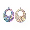 Ion Plating(IP) 304 Stainless Steel Pendants, Textured, Teardrop Charm, Rainbow Color, 33x22x2mm, Hole: 1.5mm