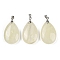 Natural Lemon Quartz Pendants, Teardrop Charms with Brass Findings, Platinum, 34x20x8mm, Hole: 4x5mm