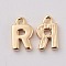 Brass Charms, Letter, Nickel Free, Real 18K Gold Plated, Letter.R, 8x5x1.5mm, Hole: 0.8mm
