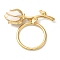 Brass Micro Pave Clear Cubic Zirconia Toggle Clasps, Cadmium Free & Nickel Free & Lead Free, with Enamel, Flower, Real 18K Gold Plated, Ring: 24x22x2mm, Hole: 1.4mm; Flower: 36.5x14x5mm, Hole: 1.4mm