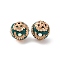 Handmade Resin Indonesia Round Beads, with Alloy Rhinestone Findings, Round, Teal, 17x16.5mm, Hole: 1.4mm