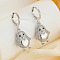 Fashionable Brass Clear Cubic Zirconia Bird with Heart Hoop Earrings, Silver, 32x14mm