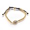 Adjustable Brass Micro Pave Cubic Zirconia Beaded Bracelets, with Nylon Cord, Cowrie Shell Shape, Golden, Colorful, 10-1/4 inch(26cm)