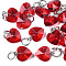 Faceted Transparent Glass Charms, with Iron Jump Ring, Heart, Red, 13~14x10x5~6mm, Hole: 4mm