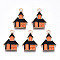 Alloy Enamel Pendants, Halloween, Cadmium Free & Lead Free, Haunted House, Light Gold, Coral, 22x15.5x1.5mm, Hole: 2mm