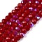 Electroplate Opaque Solid Color Glass Beads Strands, Half Rainbow Plated, Faceted, Rondelle, FireBrick, 4x3mm, Hole: 0.4mm, about 110~115pcs/strand, 39~40cm