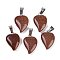 Synthetic Goldstone Heart Pendants, Love Heart Charms with 304 Stainless Steel Snap on Bails, Stainless Steel Color, 22.5x15.5x6mm, Hole: 6x3.5mm