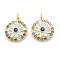 Real 18K Gold Plated Brass Micro Pave Cubic Zirconia Pendants, with Enamel and Jump Ring, Long-Lasting Plated, Flat Round with Flower, Light Blue, 19x16x3mm, Jump Ring: 5x0.8mm, 3.4mm inner diameter