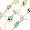 Handmade Brass Oval & Butterfly Link Chains, with Colorful Glass Beaded, with Spool, Soldered, Real 18K Gold Plated, Butterfly: 17.5x11x1.5mm, Oval: 13.5x6.5x3mm, about 16.40 Feet(5m)/Roll