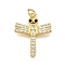 Rack Plating Brass Micro Pave Cubic Zirconia Pendants, Dragonfly, with Jump Ring, Cadmium Free & Lead Free, Long-Lasting Plated, Real 18K Gold Plated, 19.5x16x3mm, Hole: 3.5mm
