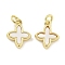 Brass with Sea Shell Charms, with Jump Rings, Cadmium Free & Nickel Free & Lead Free, Cross, White, Real 18K Gold Plated, 11x9x2.5mm, Hole: 2.5mm
